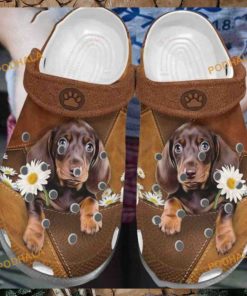 Dachshund Daisy Paws Leather Pattern Crocs, Quality Dog Lover Shoes