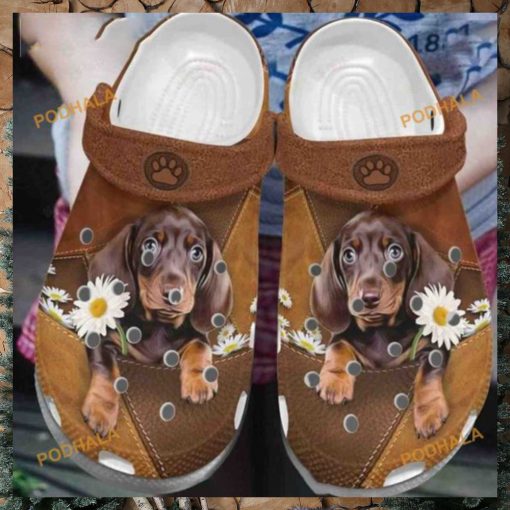 Dachshund Daisy Paws Leather Pattern Crocs, Quality Dog Lover Shoes