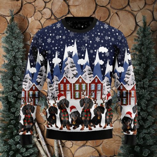 Dachshund Fireplace Ugly Christmas Sweater Gift Men Women