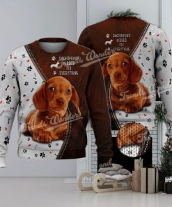 Dachshund Kisses Fix Everything Brown Cute 3D Full Print Ugly Sweater Christmas Gift Sweater