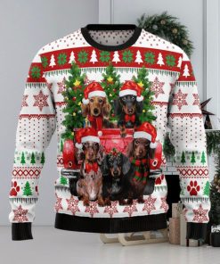 Dachshund Red Truck Ugly Sweater For Christmas