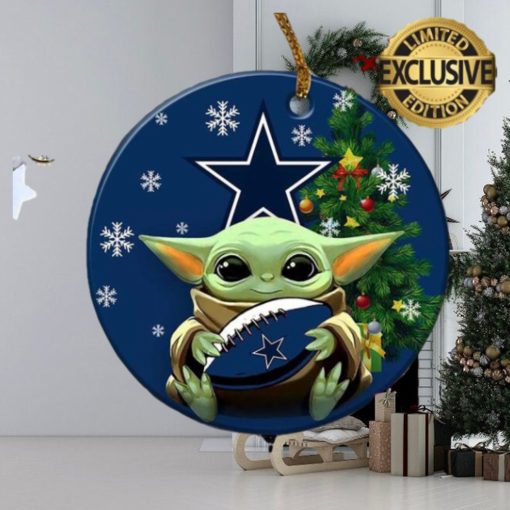 Dallas Cowboy Baby Yoda NFL Personalized Christmas Decorations Ceramic Ornament