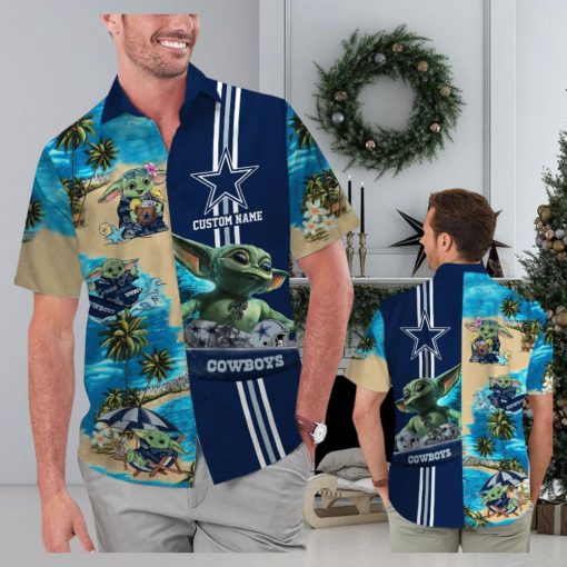 Dallas Cowboys Baby Yoda Name Personalized Short Sleeve Button Up Tropical Hawaiian Shirt