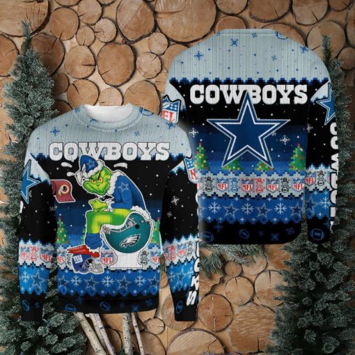 Dallas Cowboys Funny Grinch Knitted Christmas 3D Sweater For Fans