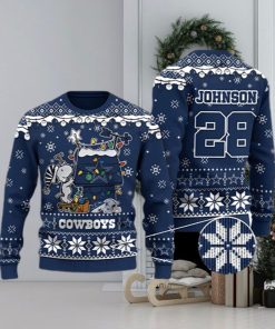 Dallas Cowboys Snoopy Custom Name And Number Ugly Christmas Sweater