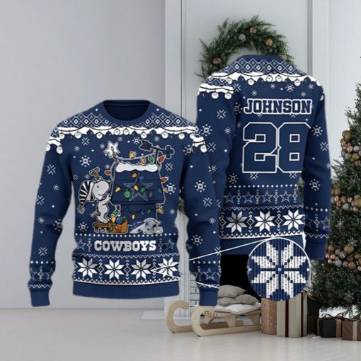 Dallas Cowboys Snoopy Custom Name And Number Ugly Christmas Sweater