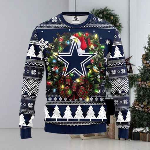 Dallas Cowboys Wreath Ugly Christmas Sweater Xmas 3D Printed Christmas Sweater Gift