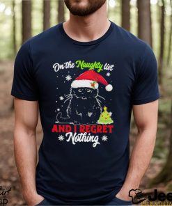 Santa Black Cat On the naughty list and I regret Nothing Christmas 2023 Shirt