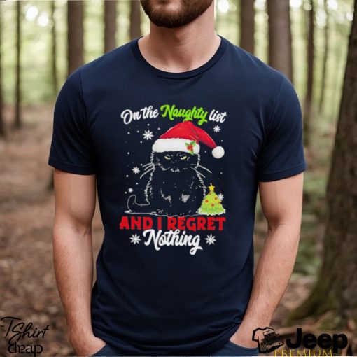 Santa Black Cat On the naughty list and I regret Nothing Christmas 2023 Shirt