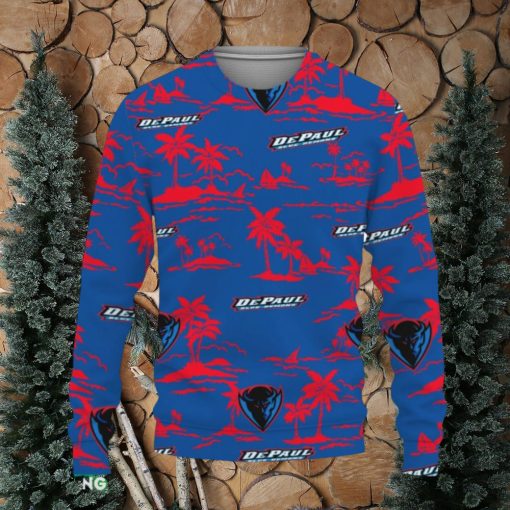 DePaul Blue Demons Aloha Hawaii Beach Knitted Xmas 3D Sweater Gift Holidays