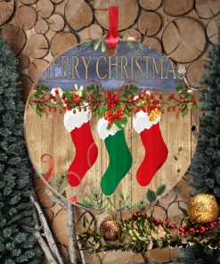 Decorative Ornaments Wood Grain Merry Christmas Stockings Acrylic Discs with Hole 3 Inch Christmas Tree Hanging Ornaments for Christmas Tree Decor Gay Holiday Souvenir Inspiration Gifts