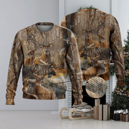 Deer Autumn Forest For Hunting Lovers 3D Full Print Ugly Sweater Christmas Gift Sweater