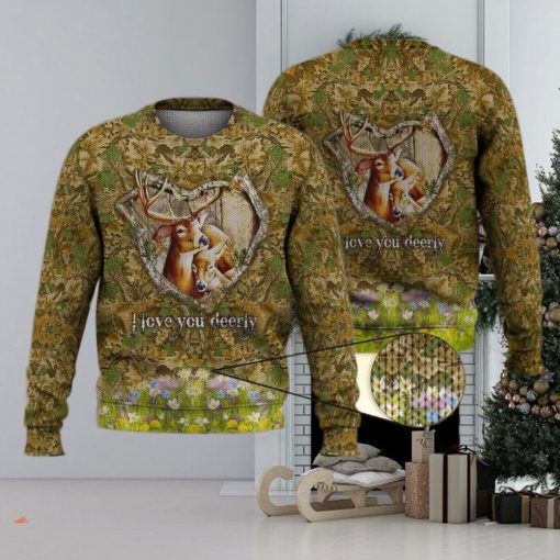 Deer Hunting I Love You Deerly 3D Full Print Ugly Sweater Christmas Gift Sweater