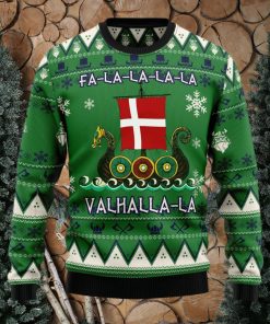 Denmark Viking Ugly Christmas Sweater Dragon Boat Fa La La La Valhalla 3D Christmas Sweater