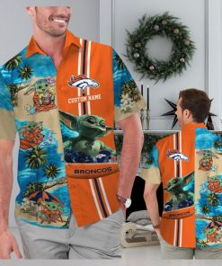 Denver Broncos Baby Yoda Name Personalized Short Sleeve Button Up Tropical Hawaiian Shirt