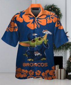Denver Broncos Baby Yoda Short Sleeve Button Up Tropical Hawaiian Shirt