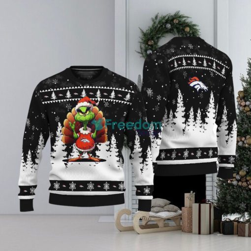 Denver Broncos Black Grinch Turkey Disguise Thankgiving Ugly Christmas Sweater Gift Holidays