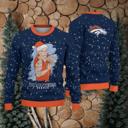 Denver Broncos Christmas Santa Claus Tattoo Limited Edition Ugly Sweater