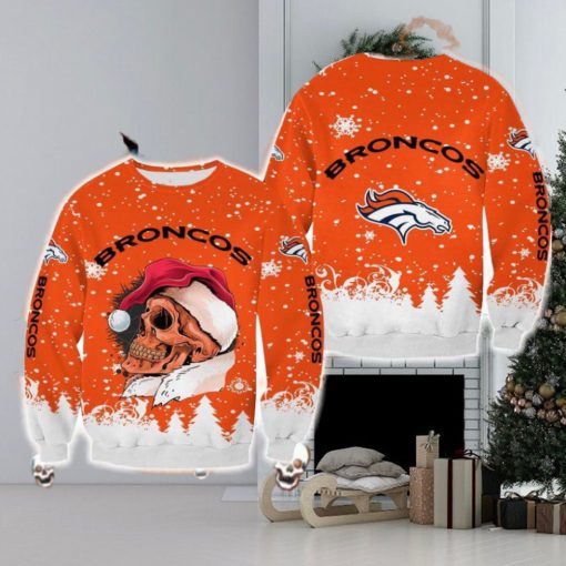 Denver Broncos Christmas Skull Poinsettia Halloween Ugly Sweater For Men And Women Gift Christmas