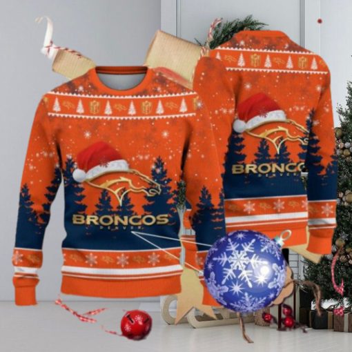 Denver Broncos Logo Golden Fans Santa Hat Tree Ugly Christmas Sweater