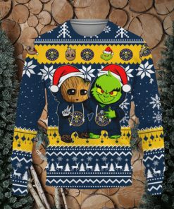 Denver Nuggets Baby Groot And Grinch Best Friends Football American Knitted Xmas 3D Sweater Gift Holidays