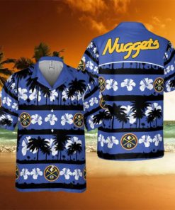 Denver Nuggets White Hibiscus Flower On Blue Background Print Hawaiian Shirt For Men And Women Gift