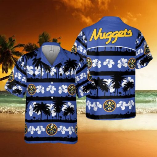 Denver Nuggets White Hibiscus Flower On Blue Background Print Hawaiian Shirt For Men And Women Gift