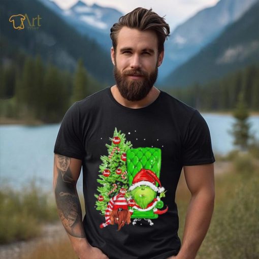 Design Grinch Hat Santa Hug Ball Grinch Glossy And Gnome Tree Merry Christmas Shirt