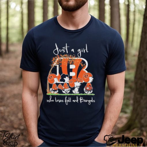 Design just a girl who loves fall and bengals shirt