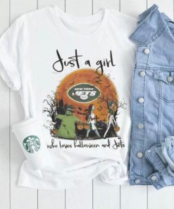 Design the nightmare before Christmas just a girl who loves halloween and new york jets shirt