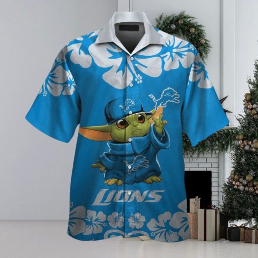 Detroit Lions Baby Yoda Short Sleeve Button Up Tropical Hawaiian Shirt