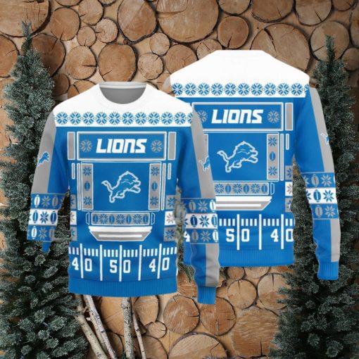 Detroit Lions Christmas Ball Snowfalke Pattern Knitted Sweater