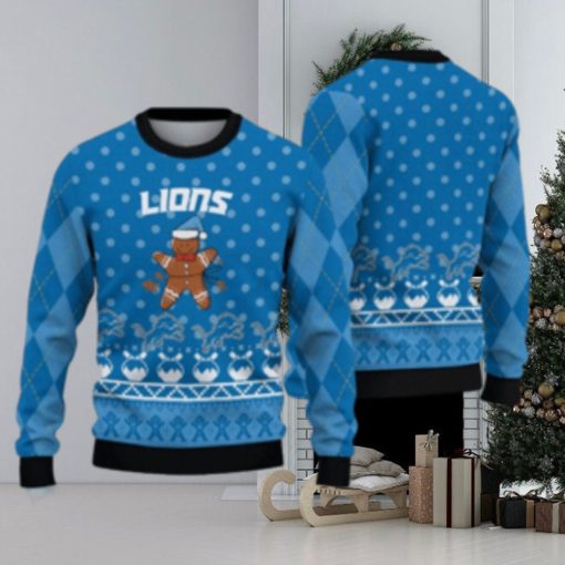 Detroit Lions Christmas Gingerbread Man Ugly Christmas Sweater Cute Christmas Gift