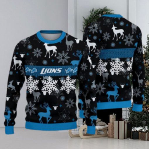 Detroit Lions Christmas Pattern Ugly Christmas Sweater Wreath AOP Gift For Fans