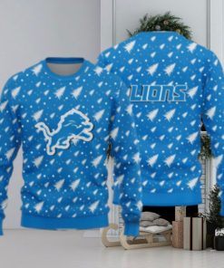 Detroit Lions Christmas Pine Tree Patterns Pattern Knitted Ugly Christmas Sweater AOP Gift For Men And Women