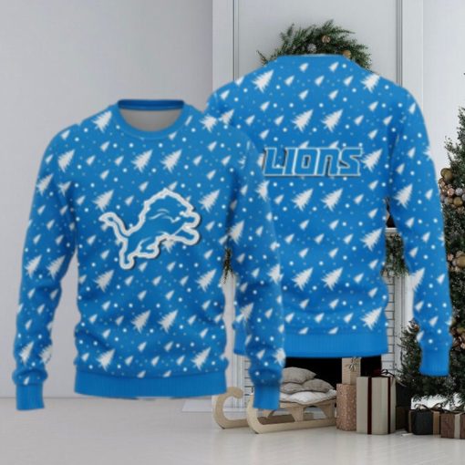 Detroit Lions Christmas Pine Tree Patterns Pattern Knitted Ugly Christmas Sweater AOP Gift For Men And Women