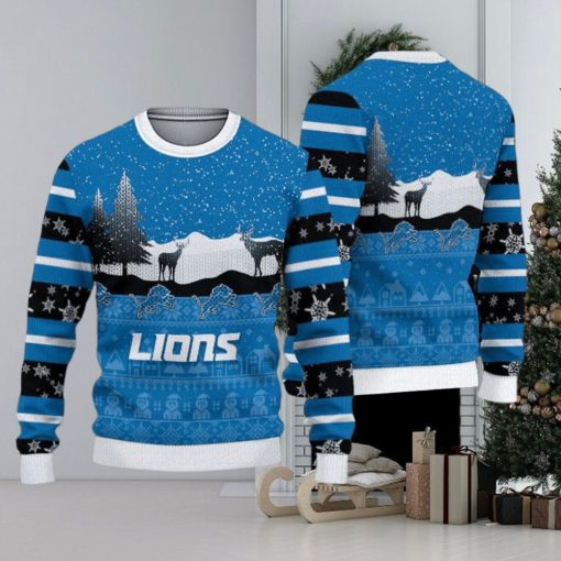 Detroit Lions Christmas Reindeers Pattern Ugly Sweater For Men Women