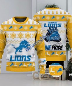 Detroit Lions Fans Logo Snowflake Pattern Ugly Christmas Sweater Yellow