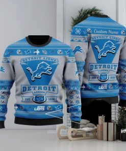 Detroit Lions Football Team Logo Ugly Christmas Sweater Custom Name Christmas For Fans