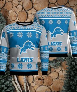 Detroit Lions Logo Big Snowflake Pattern Ugly Christmas Sweater