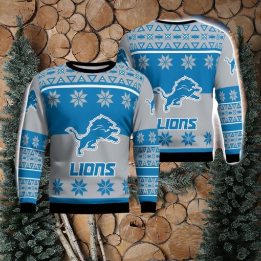 Detroit Lions Logo Big Snowflake Pattern Ugly Christmas Sweater