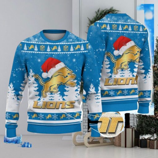 Detroit Lions Logo Wearing Santa Hat Christmas Gift Ugly Christmas Sweater Christmas Gift Ideas