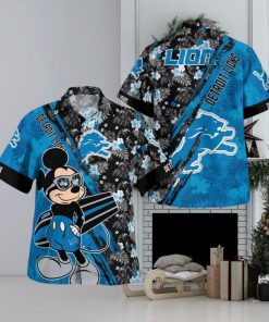 Detroit Lions Mickey Mouse Floral Short Sleeve Hawaii Shirt