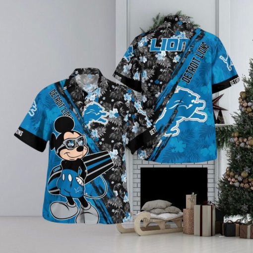 Detroit Lions Mickey Mouse Floral Short Sleeve Hawaii Shirt
