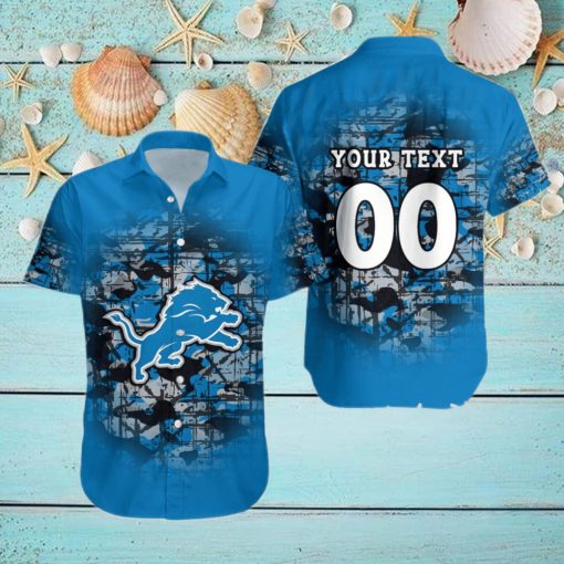 Detroit Lions NFL Camouflage Vintage Custom Name And Number Summer Gift For Fans Hawaiian Shirt