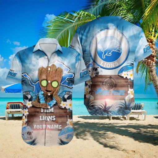 Detroit Lions NFL Hawaiian Shirt Baby Groot Lover Custom Name For Fans