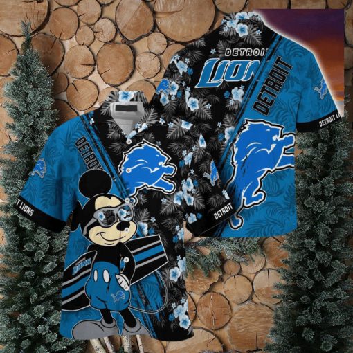 Detroit Lions NFL Summer Hawaii Shirt Mickey And Floral Pattern For Sports Fans