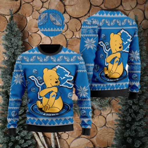 Detroit Lions NFL Winnie the Pooh Knitted Christmas 3D Sweater For Fans