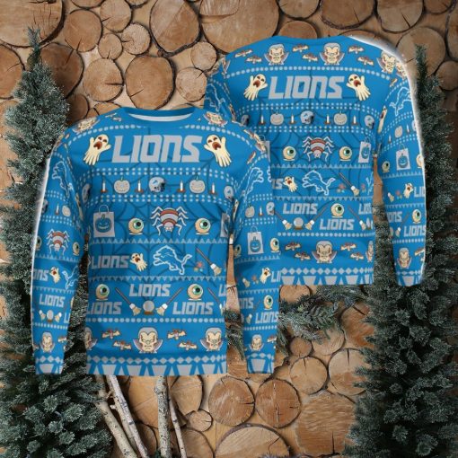 Detroit Lions Pumpkin Halloween Spooky Ghost Pattern Funny 3D Sweater Men And Women Gift