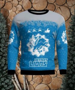 Detroit Lions Santa sleigh driving reindeer Pattern Ugly Christmas Sweater